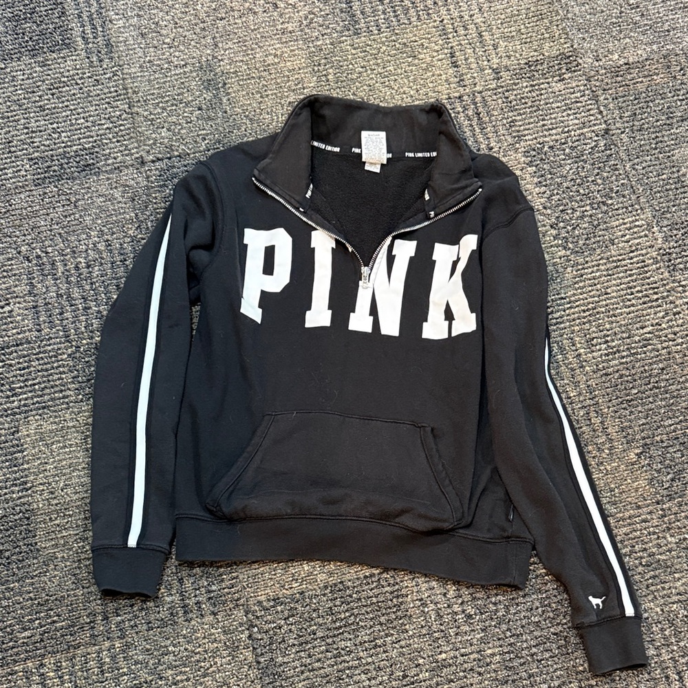 Victoria's Secret PINK Long Sleeve Black Zippered Sweatshirt